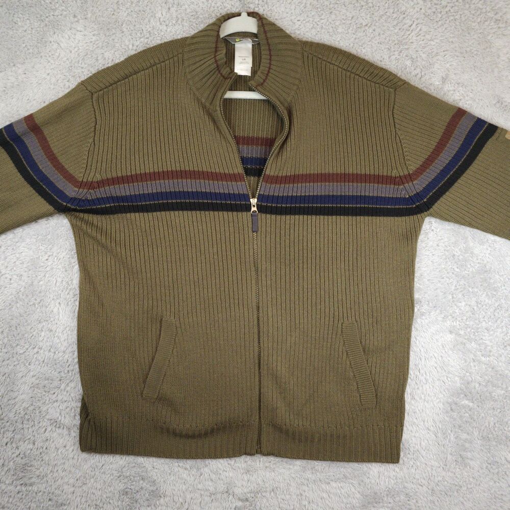 The North Face Olive Green Zip-Up Sweater with Striped Chest